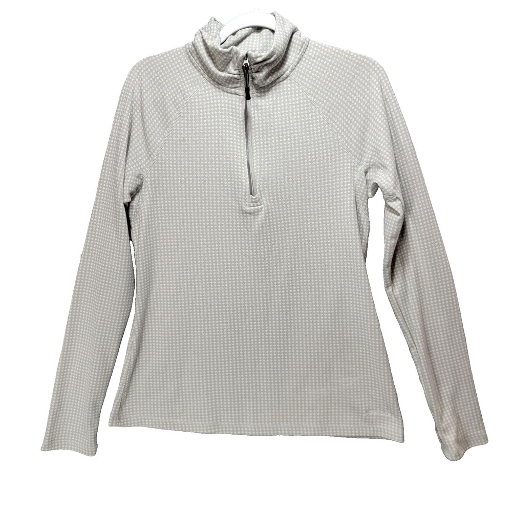 Eddie Bauer Qtr Zip Activewear Top Shirt Womens L Gray Chevron Print Thumb Holes